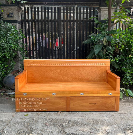 Giường Gấp Gỗ Gõ Đỏ 2 Ngăn Kéo 1m4x2m Giá Rẻ 