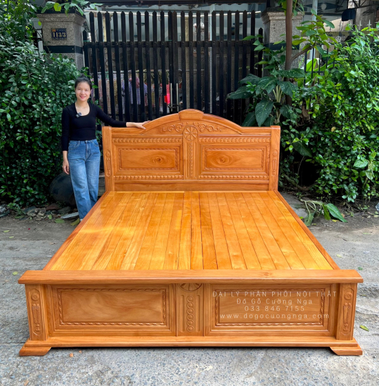 Giường gỗ gõ đỏ hiện đại vạt phản 