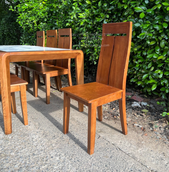 Bộ Bàn Ăn Gỗ Sồi Nga Mặt Đá 8 Ghế Màu Óc Chó Sang Trọng 
