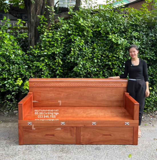 Ghế Giường Gỗ Xoan Đào 2 Ngăn Kéo 1m6x2m Hiện Đại 
