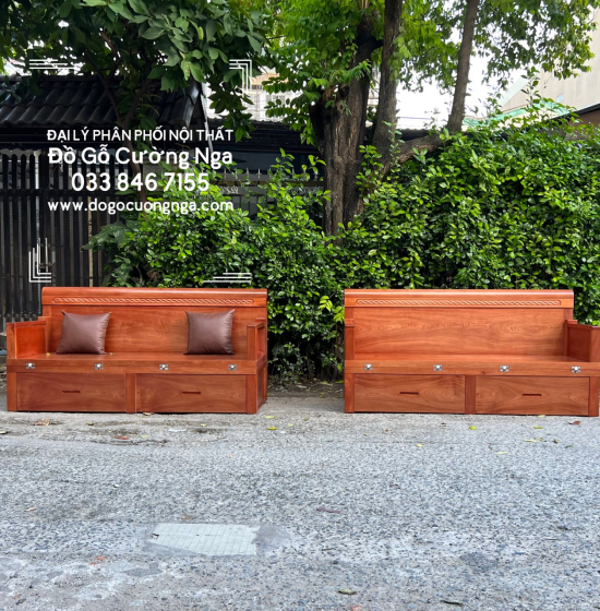 Ghế Giường Gỗ Xoan Đào 2 Ngăn Kéo 1m6x2m Hiện Đại 