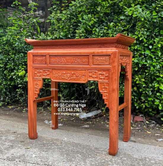 Bàn Thờ Gỗ Hương Đá Trạm Sen 1m27 Hiện Đại