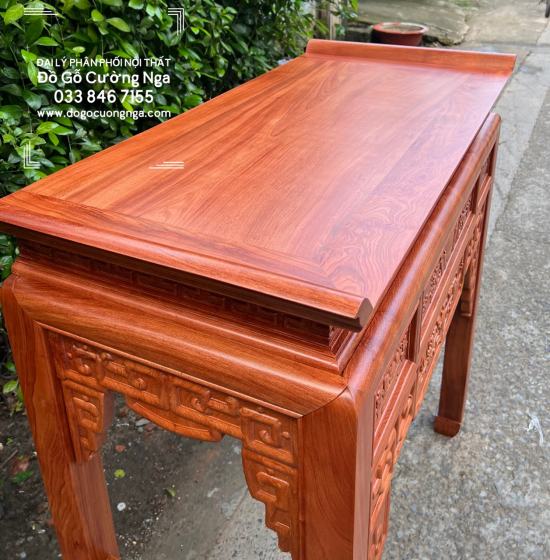 Bàn Thờ Gỗ Hương Đá Trạm Sen 1m27 Hiện Đại