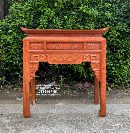 Bàn Thờ Gỗ Hương Đá Trạm Sen 1m27 Hiện Đại