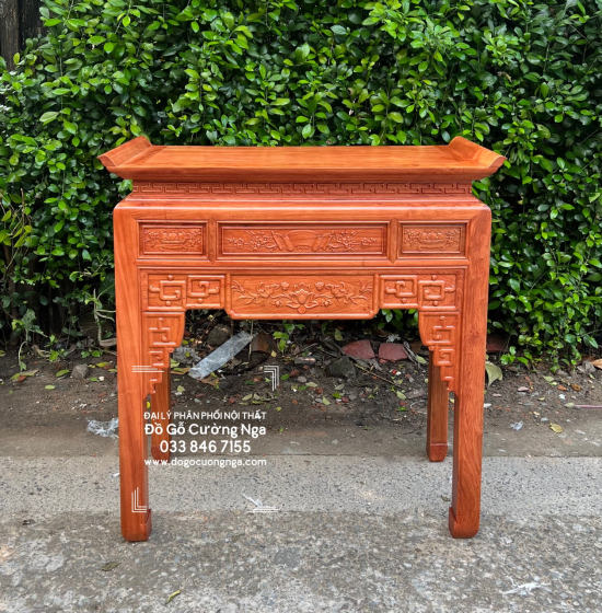 Bàn Thờ Gỗ Hương Đá Trạm Sen 1m27 Hiện Đại