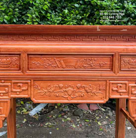 Bàn Thờ Gỗ Hương Đá Trạm Sen 1m27 Hiện Đại