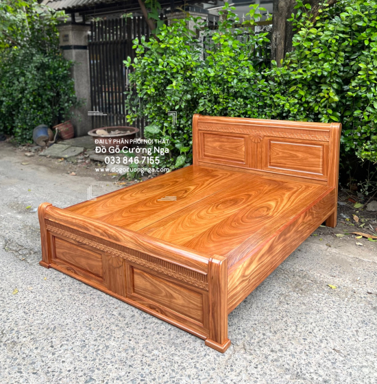 Giường gỗ hương xám vạt phản liền - mẫu quạt 
