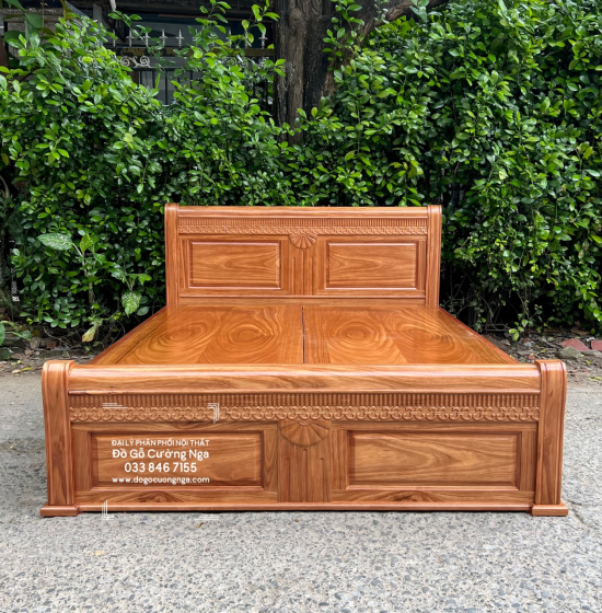 Giường gỗ hương xám vạt phản liền - mẫu quạt 