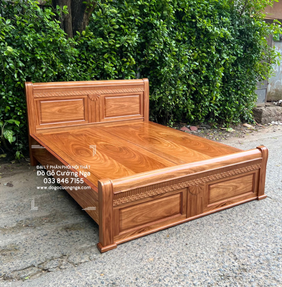 Giường gỗ hương xám vạt phản liền - mẫu quạt 