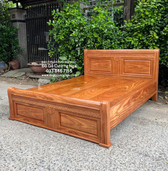 Giường gỗ hương xám vạt phản liền - mẫu quạt 