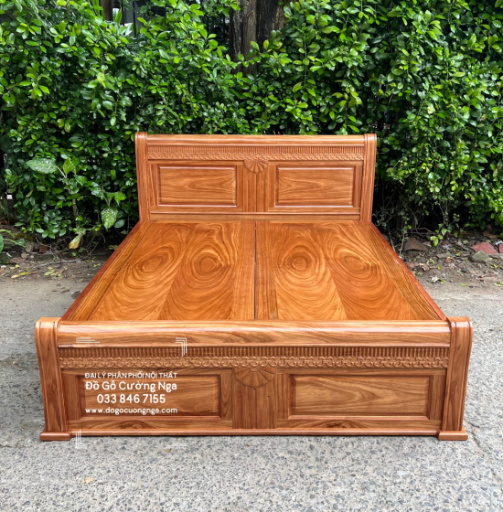Giường gỗ hương xám vạt phản liền - mẫu quạt 