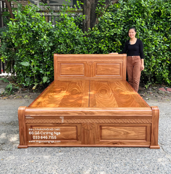 Giường gỗ hương xám vạt phản liền - mẫu quạt 
