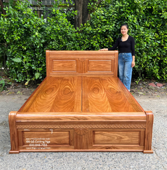 Giường gỗ hương xám vạt phản liền - mẫu quạt 