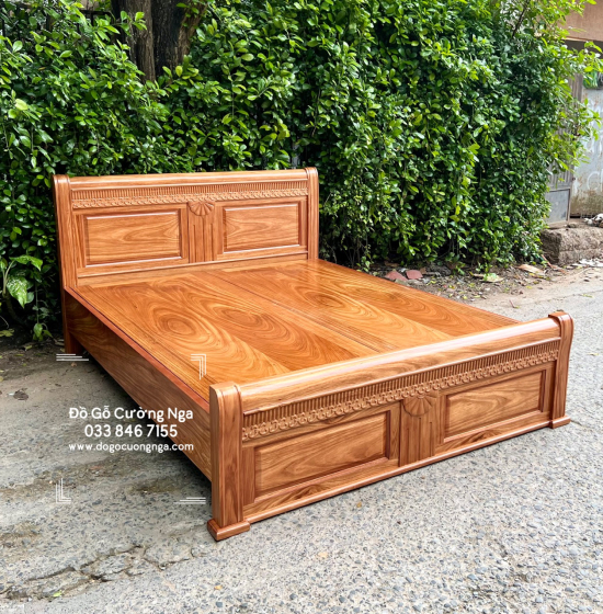 Giường gỗ hương xám vạt phản liền - mẫu quạt 
