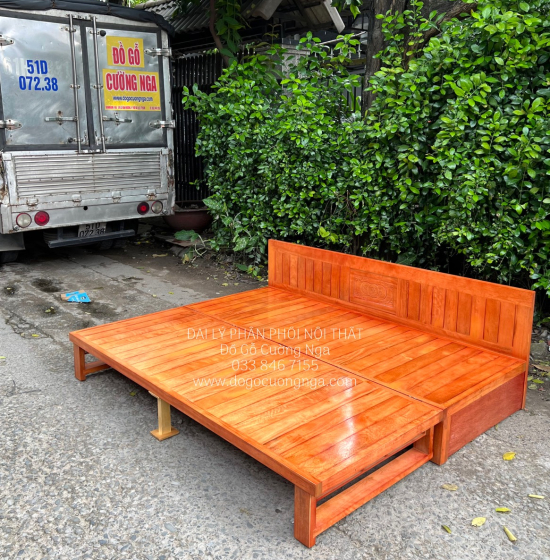 Giường Gấp Gỗ Sồi 2 Ngăn Kéo 1m6x2m - Màu Xoan Giá Rẻ 