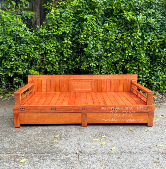 Giường gấp ô kéo gỗ sồi 1m2x1m9 - màu cánh gián 