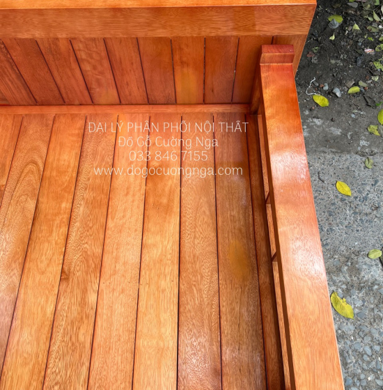 Giường gấp ô kéo gỗ sồi 1m2x1m9 - màu cánh gián 