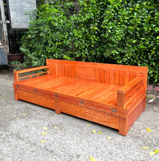 Giường gấp ô kéo gỗ sồi 1m2x1m9 - màu cánh gián 