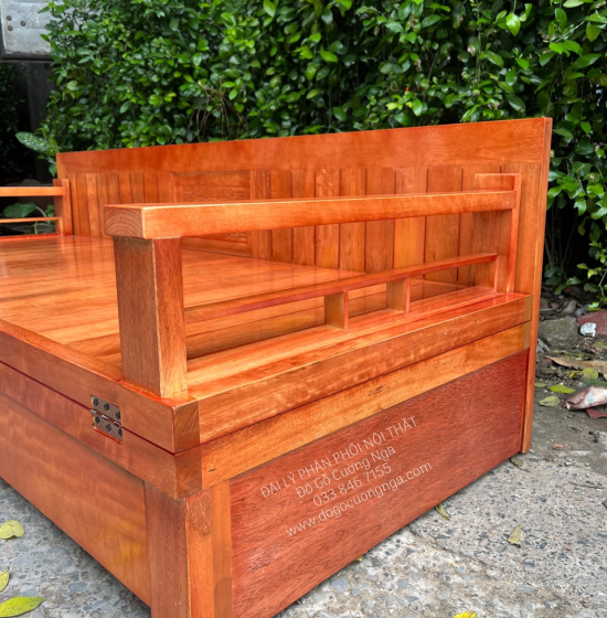 Ghế Giường Gỗ Sồi 2 Ngăn Kéo 1m4x1m9 Màu Cánh Gián Đẹp Giá Rẻ 
