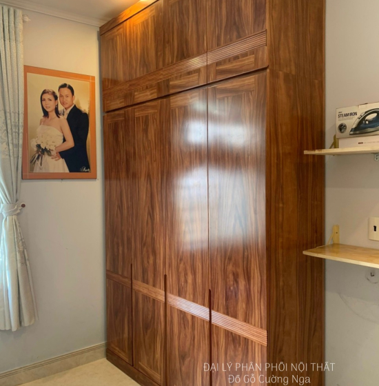 Tủ Áo Gỗ Cẩm Vân 4 Cánh 2 Tầng Áp Trần Đơn Giản Hiện Đại 