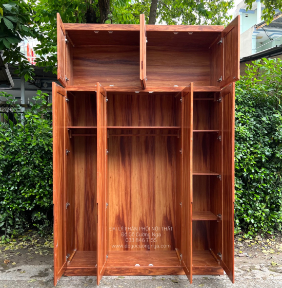 Tủ Áo Gỗ Cẩm Vân 4 Cánh 2 Tầng Áp Trần Đơn Giản Hiện Đại 