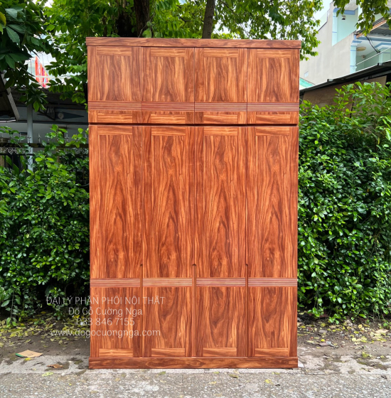 Tủ Áo Gỗ Cẩm Vân 4 Cánh 2 Tầng Áp Trần Đơn Giản Hiện Đại 