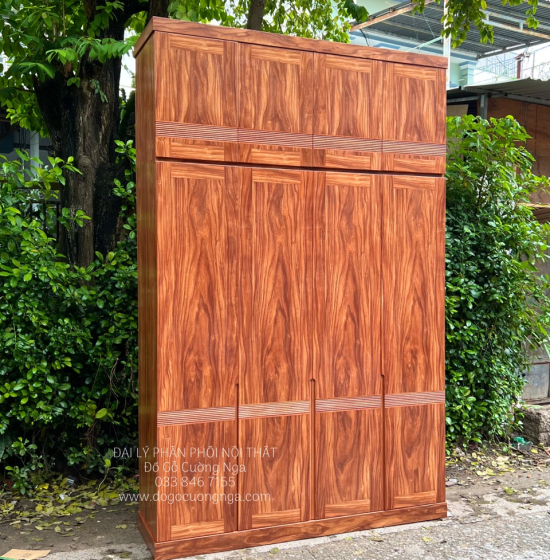 Tủ Áo Gỗ Cẩm Vân 4 Cánh 2 Tầng Áp Trần Đơn Giản Hiện Đại 