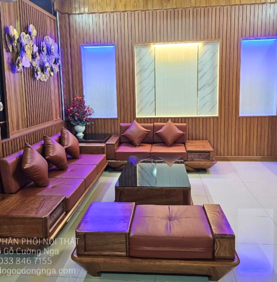 Sofa Gỗ Hương Vàng 2 Văng Cao Cấp Sang Trọng