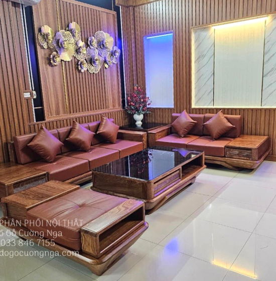Sofa Gỗ Hương Vàng 2 Văng Cao Cấp Sang Trọng
