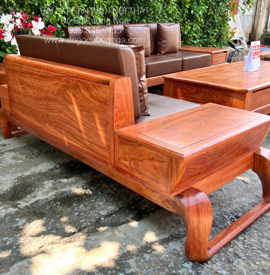 Sofa Gỗ Hương Đá  2 Văng Choãi Kèm Nệm Hiện Đại