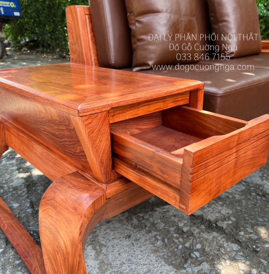 Sofa Gỗ Hương Đá Cao Cấp 2 Văng Choãi Kiểu Chữ U Sang Trọng 