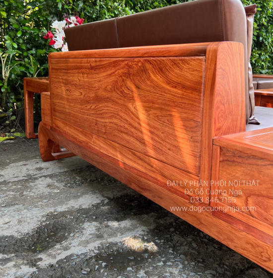 Sofa Gỗ Hương Đá Cao Cấp 2 Văng Choãi Kiểu Chữ U Sang Trọng 