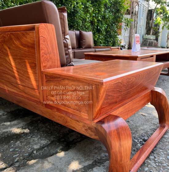 Sofa Gỗ Hương Đá Cao Cấp 2 Văng Choãi Kiểu Chữ U Sang Trọng 