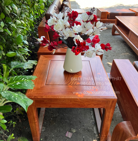 Sofa Gỗ Hương Đá Cao Cấp 2 Văng Choãi Kiểu Chữ U Sang Trọng 