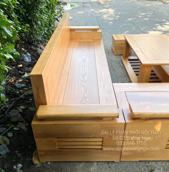 Bộ Bàn Ghế Sofa Gỗ Sồi Nga Văng 2m3 Đơn Giản 