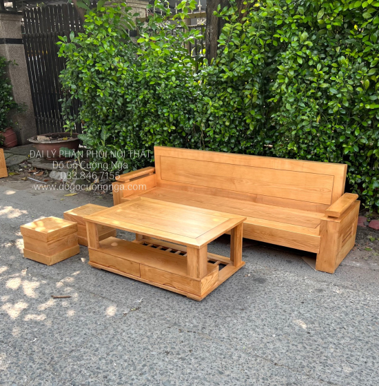 Bộ Bàn Ghế Sofa Gỗ Sồi Nga Văng 2m3 Đơn Giản 