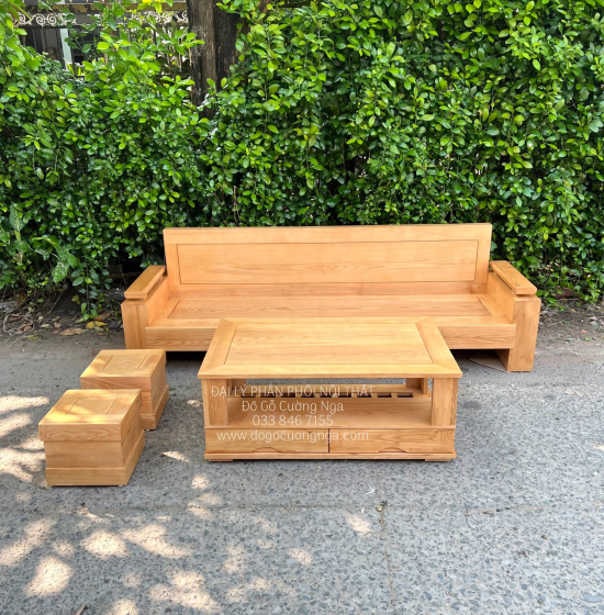 Bộ Bàn Ghế Sofa Gỗ Sồi Nga Văng 2m3 Đơn Giản 