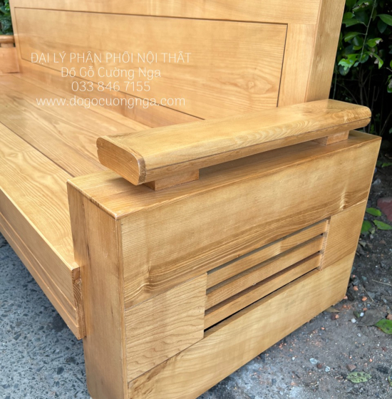 Bộ Bàn Ghế Sofa Gỗ Sồi Nga Văng 2m3 Đơn Giản 