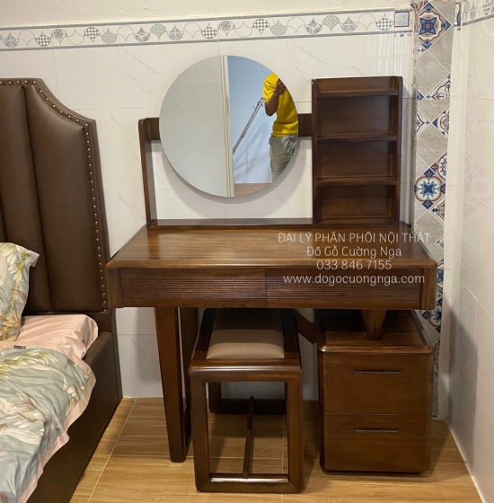 Bàn Phấn Trang Điểm Gỗ Hương Xám 1m Màu Óc Chó TĐ 18.14