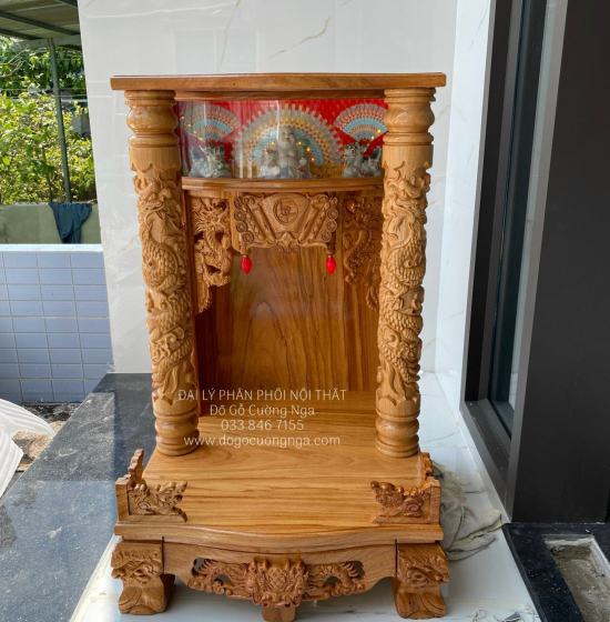 Bàn thờ thần tài gỗ gõ đỏ 60x98 - hộp đèn giá rẻ 