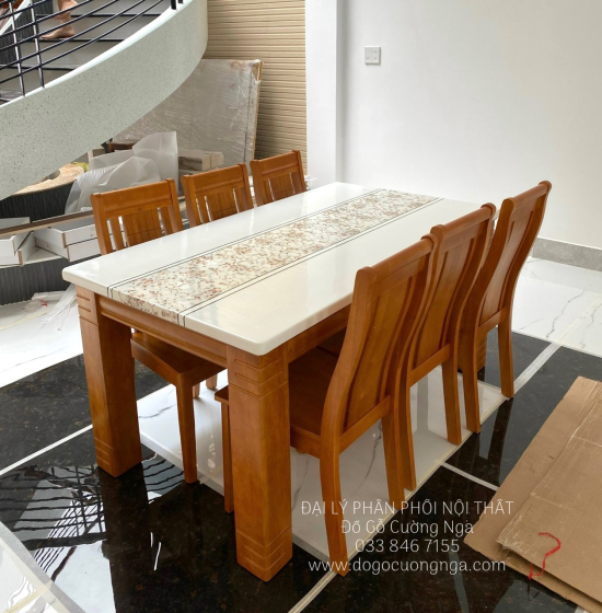 Bộ Bàn Ghế Ăn Mặt Đá 6 Ghế Nhập Khẩu Hiện Đại