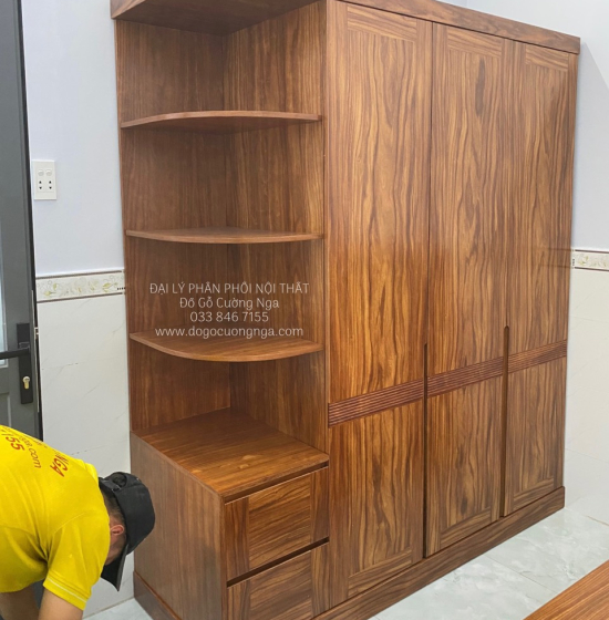 Tủ Quần Áo Gỗ Cẩm Vân 3 Cánh Góc Trang Trí CV 29.10