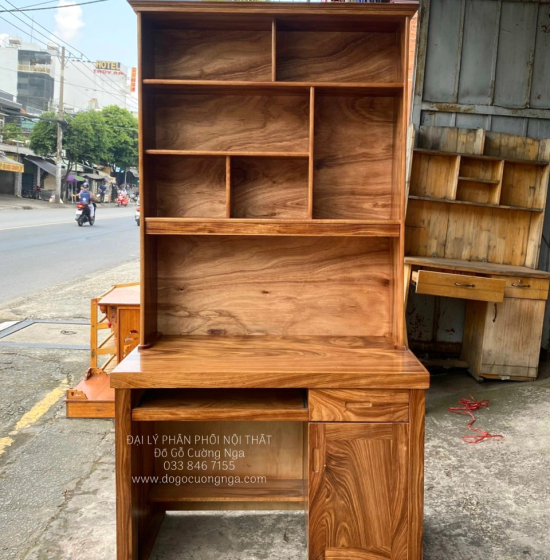 Bàn Học Sinh Gỗ Hương Xám Kết Hợp Giá Sách