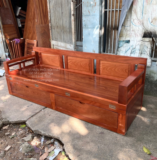 Giường Gấp Gỗ Xoan Đào Hiện 2 Ngăn Kéo Tựa Trơn 