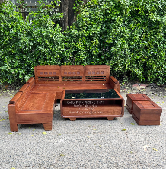 Bộ Bàn Ghế Sofa Góc L Gỗ Sồi Nga 2mx1m8 - Màu Óc Chó 