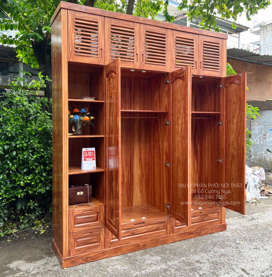 Tủ Áo Gỗ Cẩm Vân Cao Cấp 4 Cánh Áp Trần Sang Trọng 