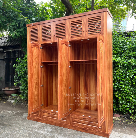 Tủ Áo Gỗ Cẩm Vân Cao Cấp 4 Cánh Áp Trần Sang Trọng 