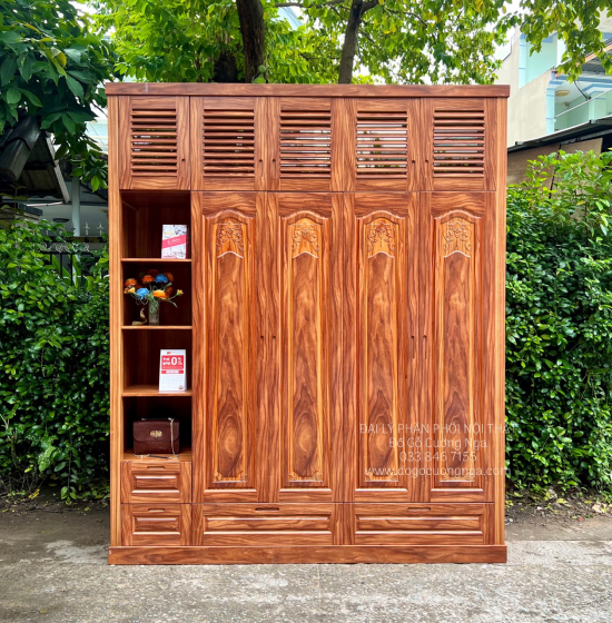 Tủ Áo Gỗ Cẩm Vân Cao Cấp 4 Cánh Áp Trần Sang Trọng 