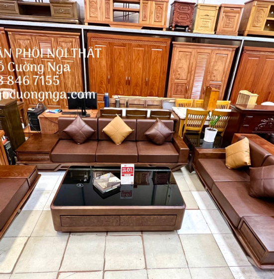 Ghế Sofa Gỗ Sồi Nga Lau Màu Óc Chó 2 Văng Thuyền 