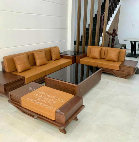 Ghế Sofa Gỗ Sồi Nga Cao Cấp Thiết Kế 2 Văng Thuyền Kèm Nệm 